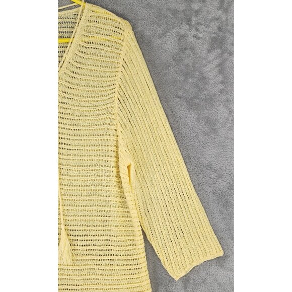 Chicos Shirt Womens Size 3 Yellow Open Knit V Neck Tassels 3/4 Sleeve Loose Top - Picture 8 of 10